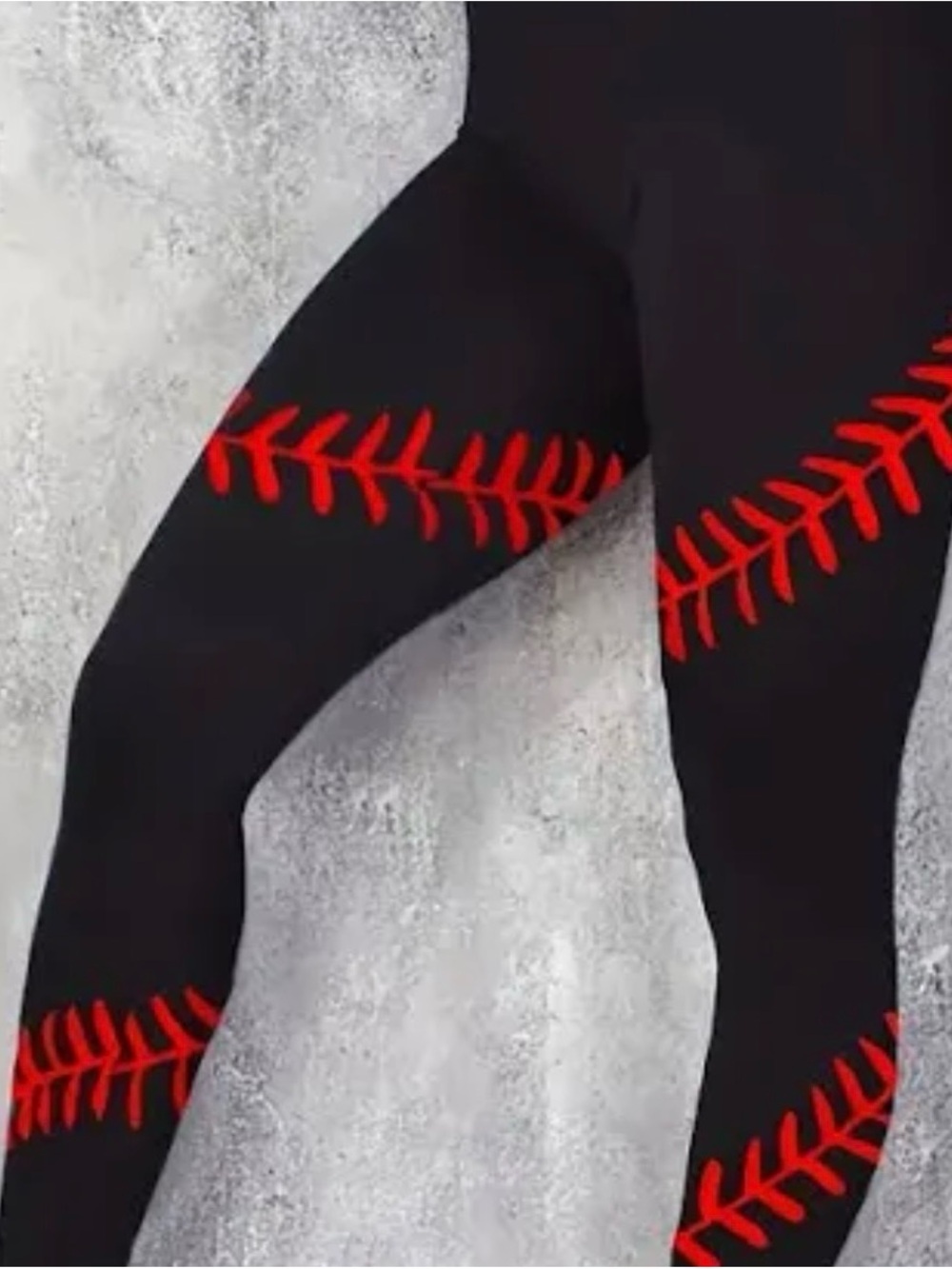 Black Leggings with Red Baseball Stitch Detail